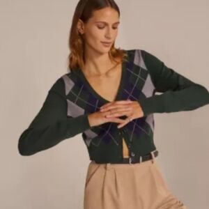 Favorite Daughter Green Argyle Sweater Cardigan